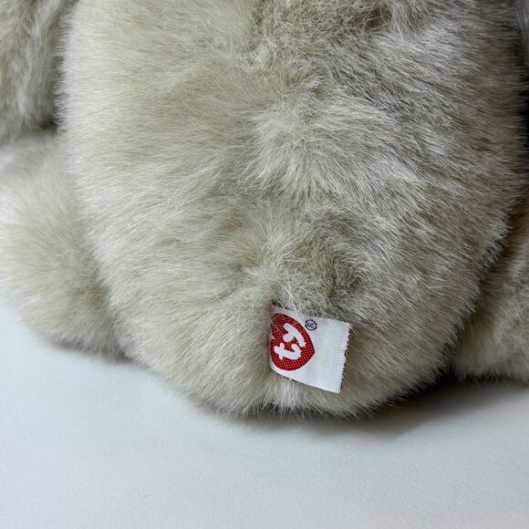 RARE TY Classic Teddy Bear Light Gray Brown with Maroon Navy Striped Bow - Picture 7 of 10